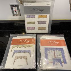 3 M'Fay Drapery Uncut Patterns: Bordeaux Valance, The Queen Ann, Rod Pocket Swag 