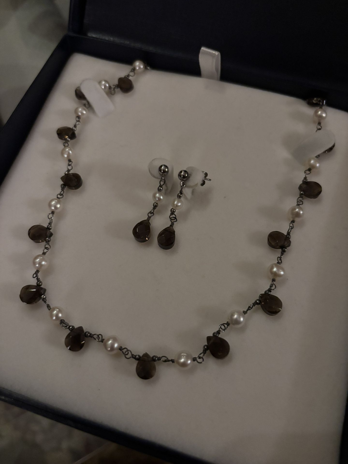 Sterling Pearl And Topaz, Necklace, And Earrings