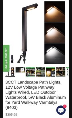 3CCT Landscape Path Lights, 12V Low Voltage Pathway Lights Wired, LED Outdoor Waterproof, 5W Black Aluminum for Yard Walkway Varmtalys (9403)