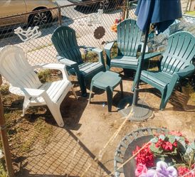 Adirondack plastic chairs and table lot 4