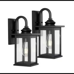 Cary 1-Light 5.9 in. Black Outdoor LED Wall Traditional Lantern Sconce- Set of 2