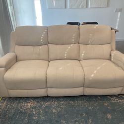 Ashley Furniture Couch In Cream, 3 Seats With Recliner