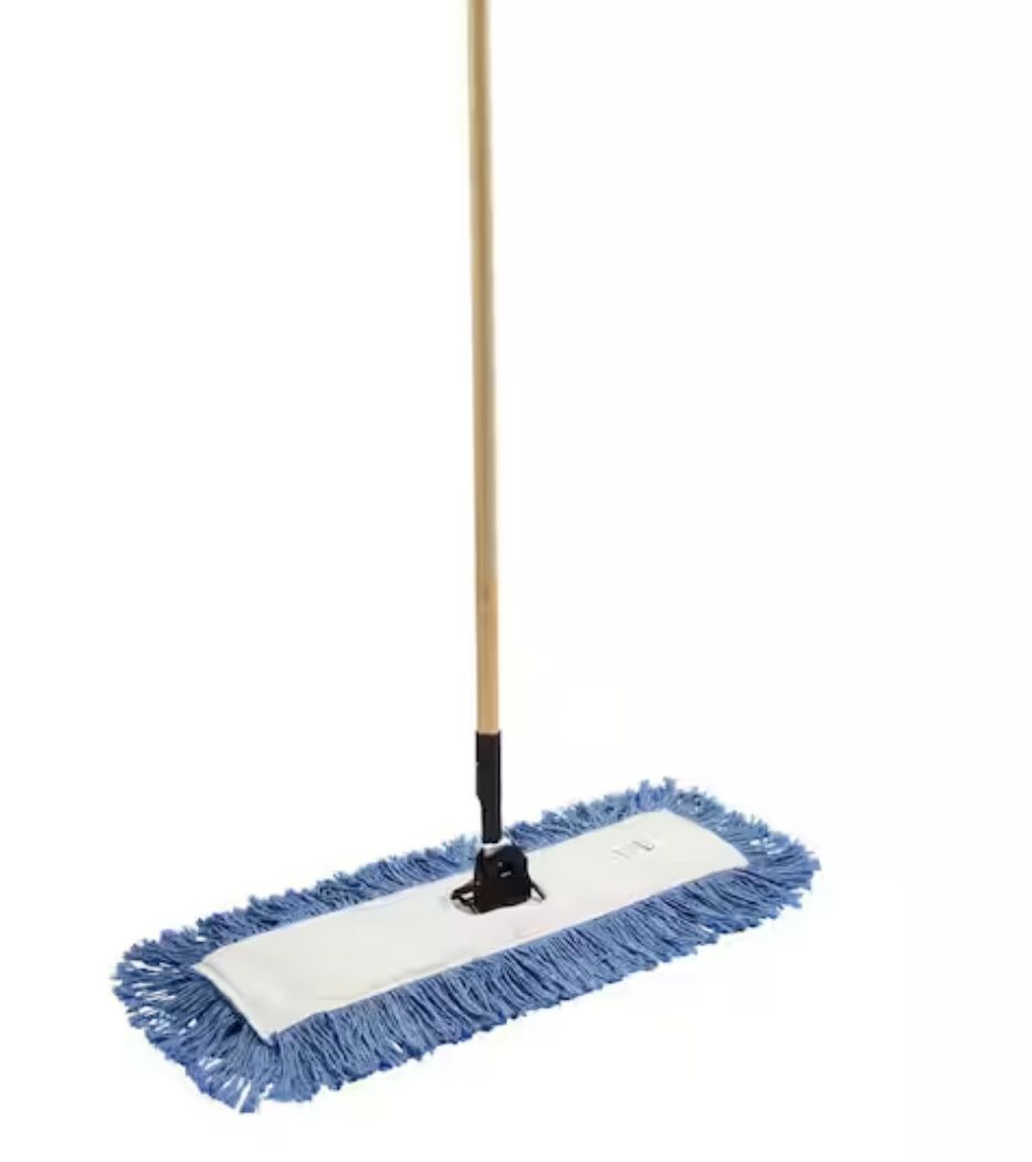 Mop, 24 in Wood Handle Blended Dust Flat Mop