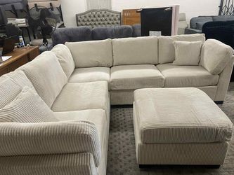 New Sectional Corduroy Sofa Couch with Ottoman! Free Delivery 🚚!