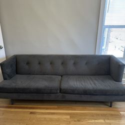 CB2  (Crate & Barrel) Olive Green/Gray Tufted Sofa