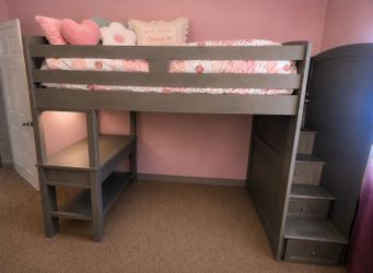 Gray loft bunk bed twin on top full on the bottom $400 or best offer