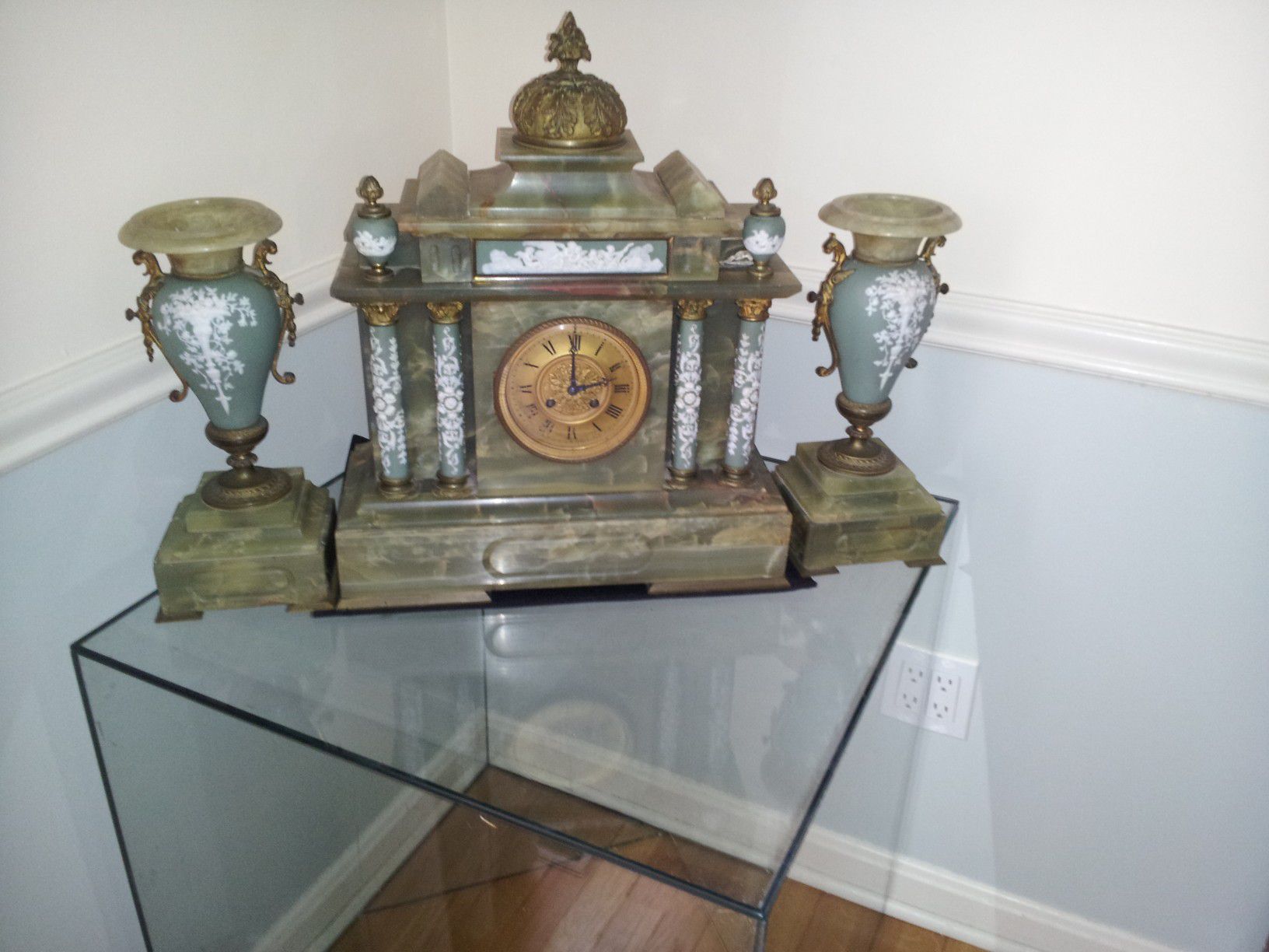 French Antique Onix mantle clock