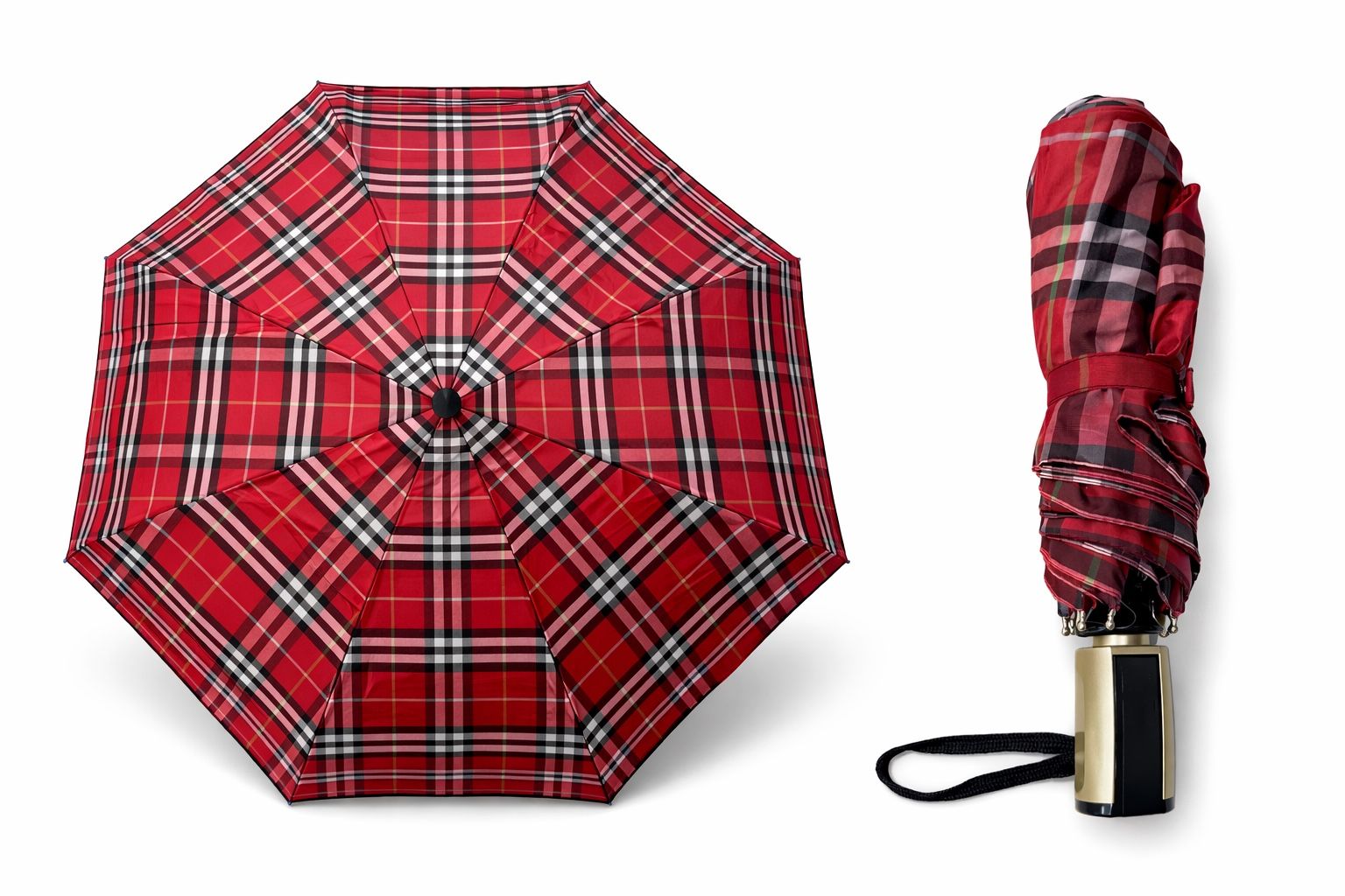 Red Plaid Automatic Folding Umbrella – Compact & Stylish