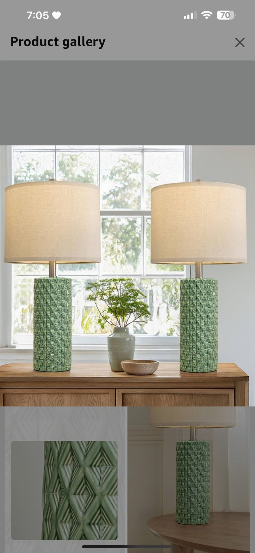 26" Tall Table Lamp for Living Room -Green Lamps Set of 2 Modern Ceramic Lamps for Night Stands, Bedside Lamp for End Tables, Nightstand Lamps for Bed