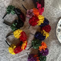 5 Pcs Mexican Fiesta Flower Crown Headbands for Women, Cinco De Mayo Decorations Floral Rose Headbands, Party Hair Accessories for Festival, We