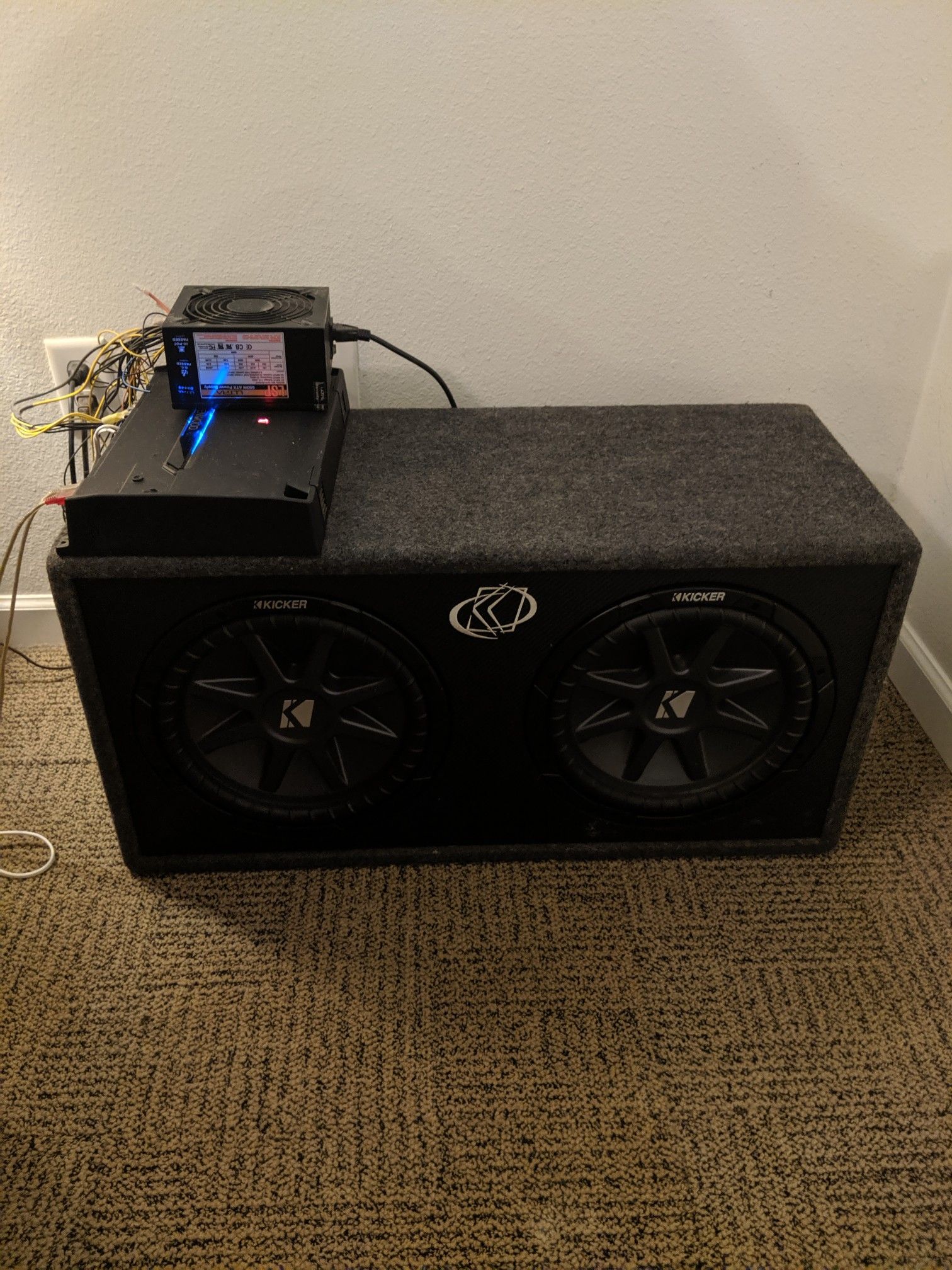 Kicker 2X 12" speakers, Box and Kenwood KAC7204 amplifier for Sale in