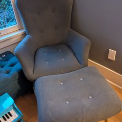 Mid century Gray Chair And Ottoman 
