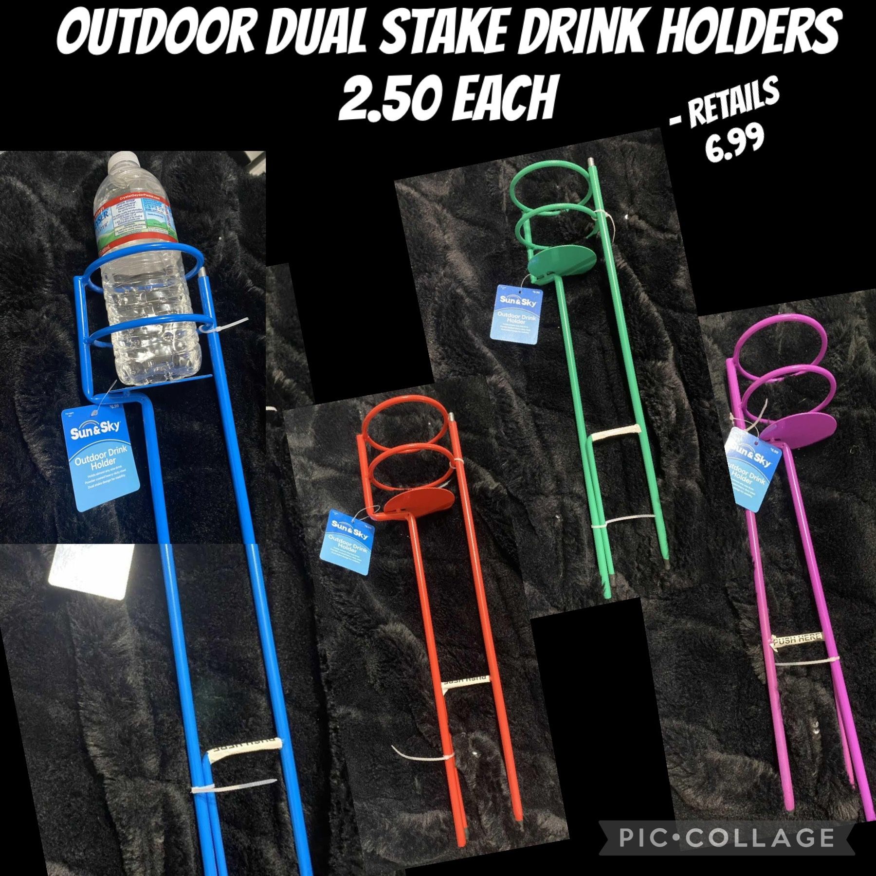 Outdoor Drink Holder With Dual Ground Stakes NEW