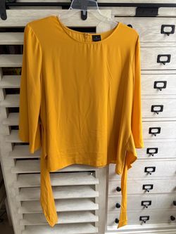 Worthington XXL Mustard Yellow Blouse with crew Neckline, long sleeves & tie front details