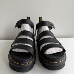 Dr. Martens Black Leather Platform Sandals Size US 8