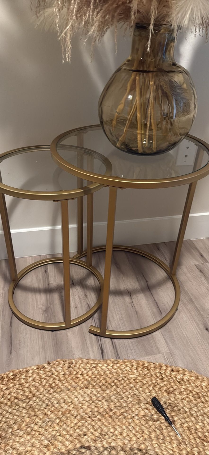 Gold Metal & Glass End Tables 