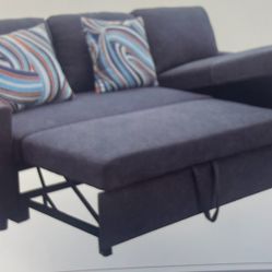 Charcoal Linen Sectional Sleeper Sofa Couch 