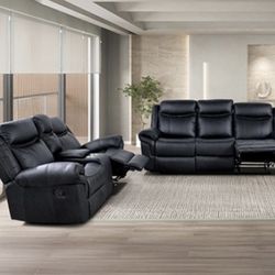 Recliner Set Of 2pc, Loveseat Sofa, 3-Seater Couch