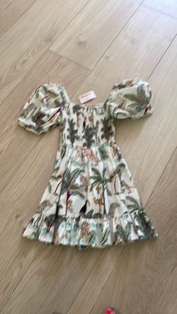 Tropical Print Puff Sleeve Mini Dress