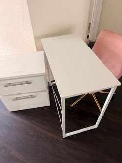 Furniture set: 1 desk, 1 small dresser, 1 rolling chair