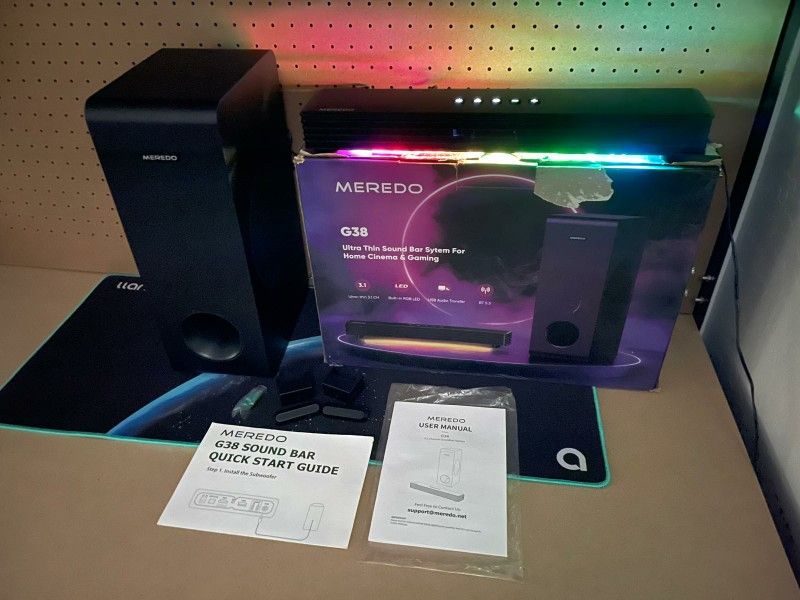 New MEREDO Sound Bar for Smart TV 160W 3.1CH PC Gaming Soundbar W/ Subwoofer RGB Lighting Audio Sync Surround Sound System BT 5.3/HD-ARC/Optical/AUX/U