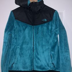 The North Face Osito Hooded Fleece Full Zip Jacket Green Womens Size L