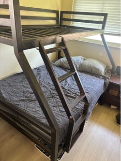 Black steel bunk bed frame+memory foam mattress