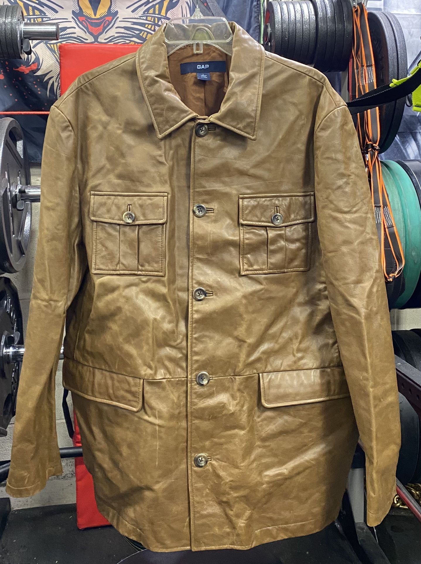 GAP 3/4 Length Brown Leather Jacket Size Large