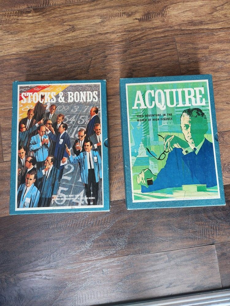 Vintage 1960's Stocks and Bonds and Acquire Board Game by 3M Bookshelf