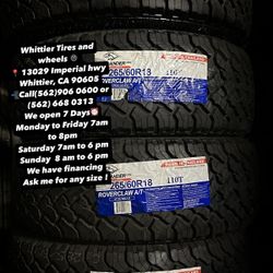 SET OF NEW TIRES, 265/60R18 ATLANDER AT , INCLUDING MOUNTING AND BALANCING. ASK ME FOR ANY SIZE OR BRAND