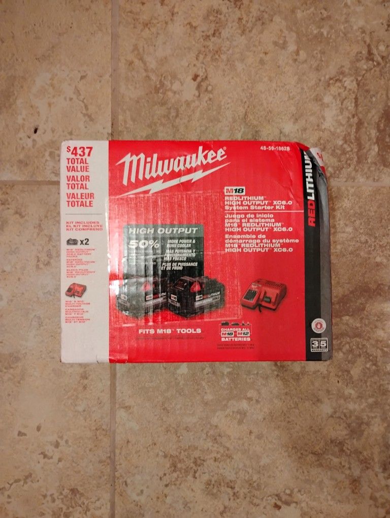 Milwaukee M18 Volt High Output (2) 6 .0 Ah Batteries And Charger Kit