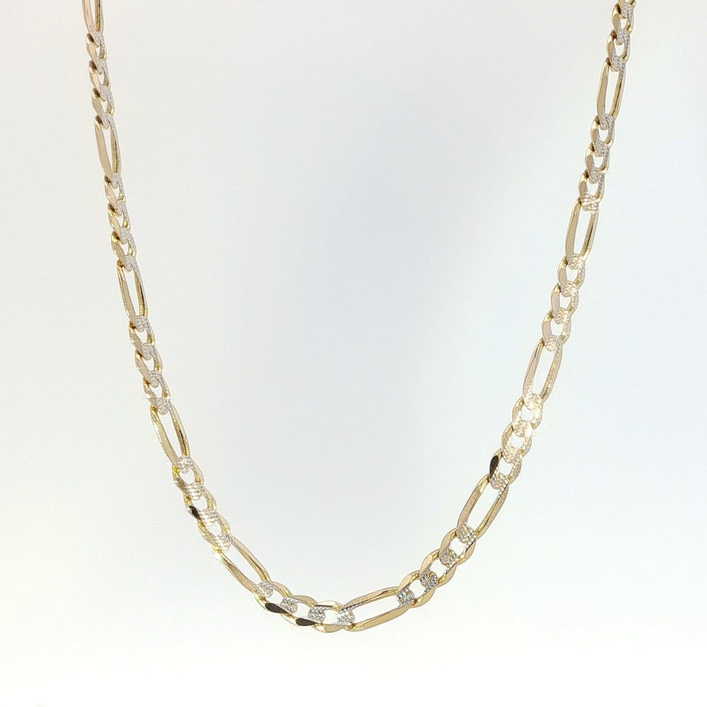 14k Two-Tone White & Yellow Gold Diamond Cut 3.5mm 24” Figaro Chain Necklace 11.8 Grams 11055672