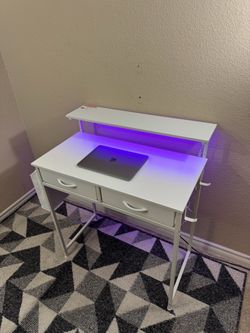Small White Desk with Monitor Stand