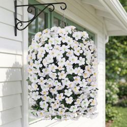 HyeFlora Artificial Flowers with Basket for Outdoors, 3pcs Faux Hanging Morning Glory Silk Fake Flowers Lifelike Plants UV Resistant Flowers for Outsi