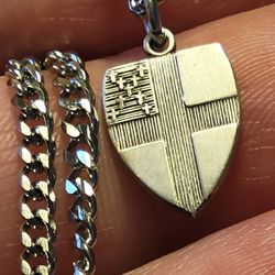 Vintage Theda Episcopalian Shield Sterling Silver Religious Medal Pendant Charm
