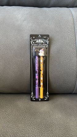 New 2 Count Buddy Ballpens Pens Black Ink Halloween Ghost Cat
