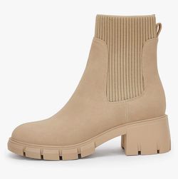 Womens Platform Ankle Boots Elastic Chunky Block Heel Chelsea Booties Lug Sole Non-Slip Combat Shoes