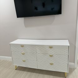White dresser with Gold Knobs