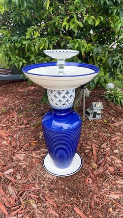 Upcycled Ceramic Bird Bath Garden Totem