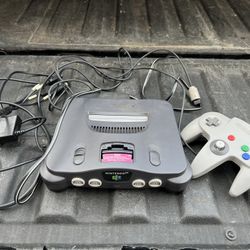 Nintendo 64 Console, Controller, and Wires 