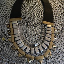Necklace With Metals & Leather Strap