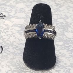 Sterling Silver, Sapphire And Cz Ring .925 - $100 OBO