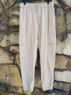 L Tan Faux Leather Pull On Drawstring Womens Cargo Fashion Jogger Pants