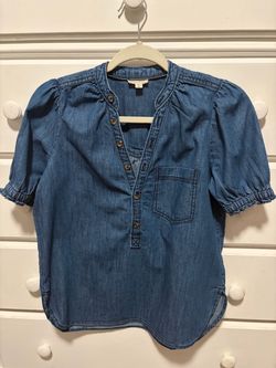 Pilcro Antropology Chambray Denim Puff Sleeve Blouse