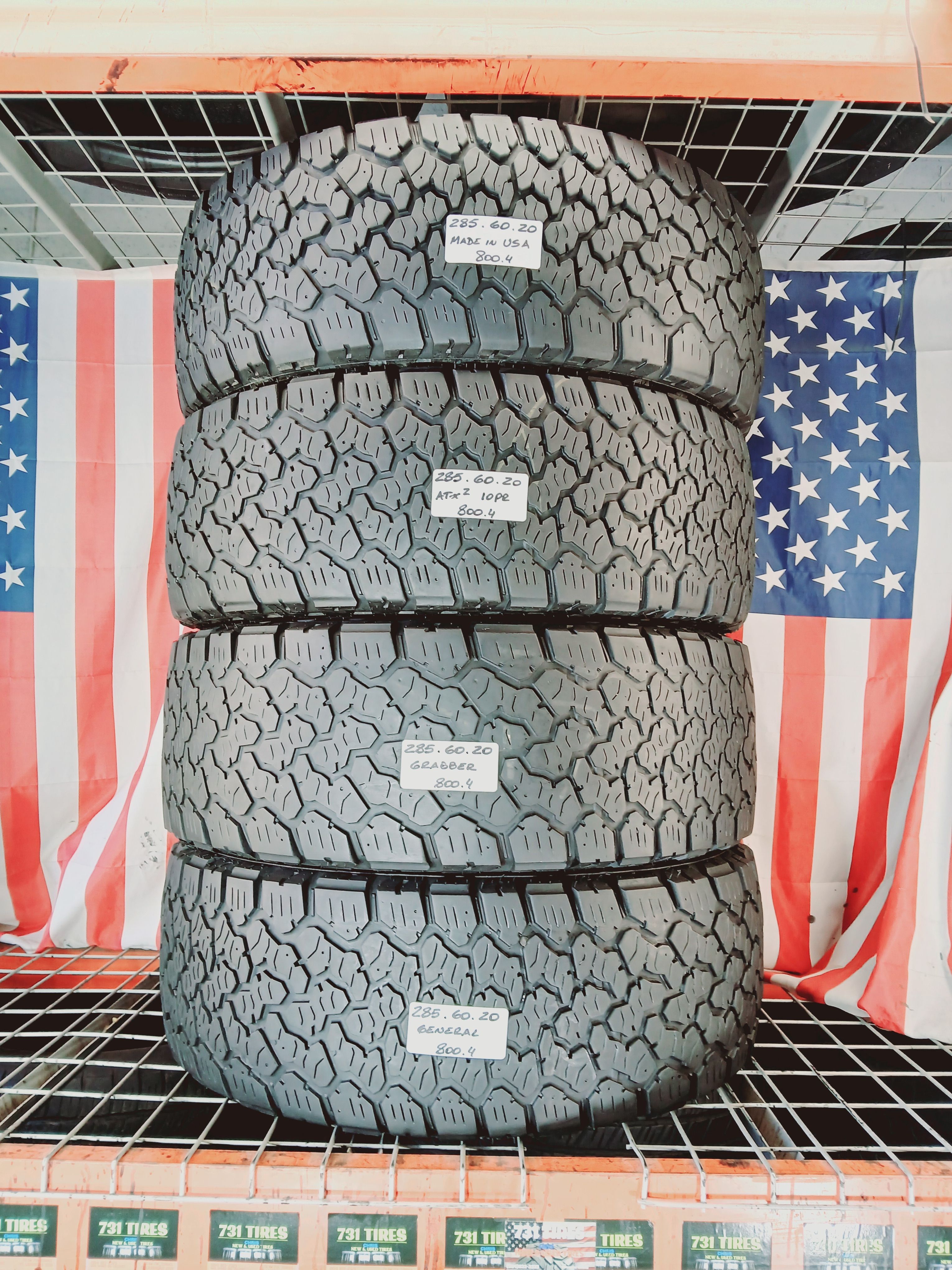285/60R20 GENERAL GRABBER U.S.A. A/T2 ALL TERRAIN 10PR LOAD E LT285/60R20 USED TRUCK TIRES 285 60 20