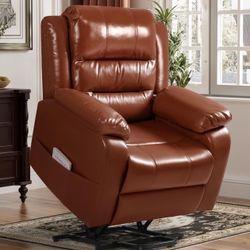 ✌️ Power Lift Recliner Chair PU Leather Surface Sofa with Remote Control for Living Room, Brown