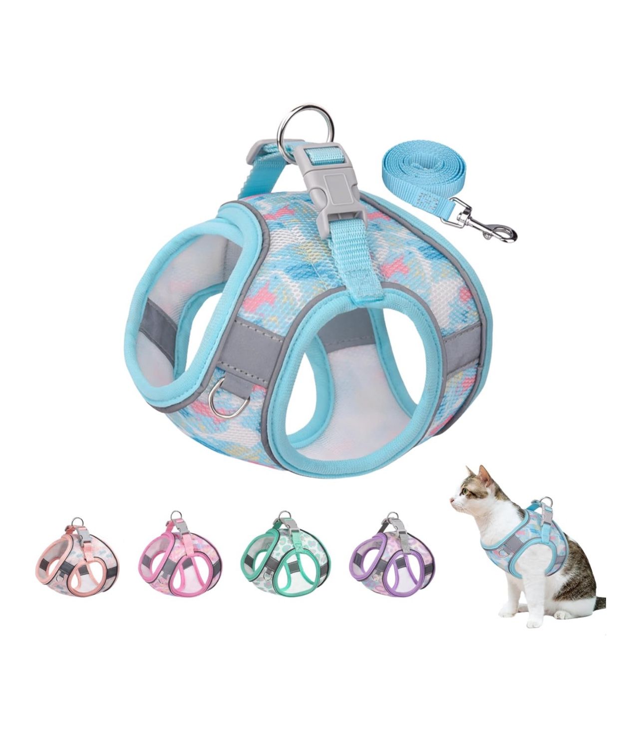 Step in Mesh Dog Harness and Leash Set - Breathable Air Mesh Reflective Escape Proof Vest, No Choke, Lightweight, Blue