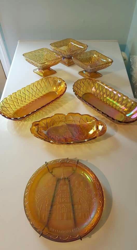 vintage yellow carnival glass lot