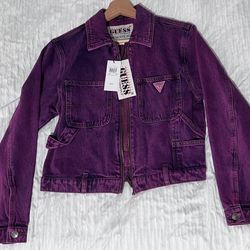 Guess Purple Acid Wash Jacket XS | Cropped Denim Utility Jacket Y2K Vintage Style