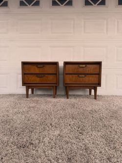 Mid Century Falster Arne Vodder Teak Tambour Door Nightstands 24"